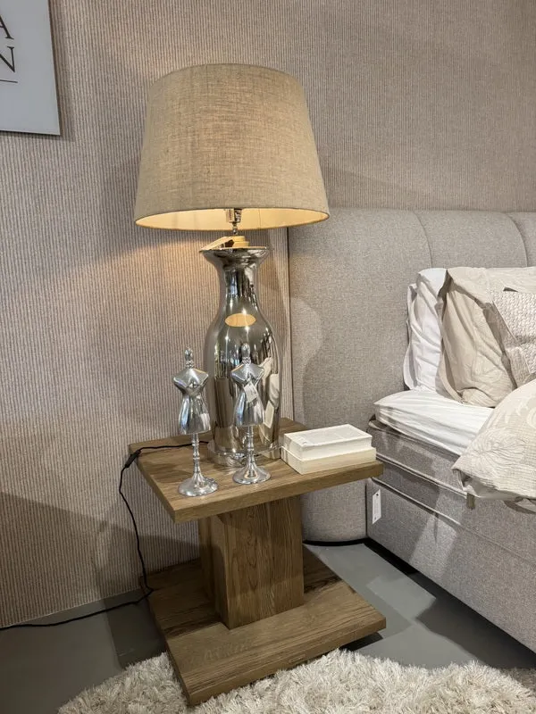 Tischlampe Silber Landhaus, Tischleuchte Silber mit Lampenschirm, Höhe 120 cm