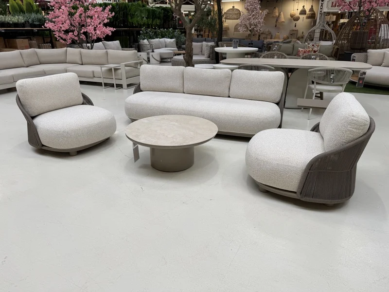 Garten-Couchtisch taupe rund, Couchtisch taupe rund, Durchmesser 90 cm