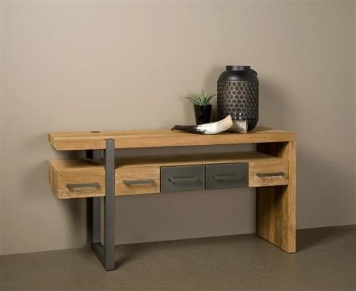 Konsole mit Schubladen Teakholz, Konsole braun mit Schublade Holz, Breite 145 cm