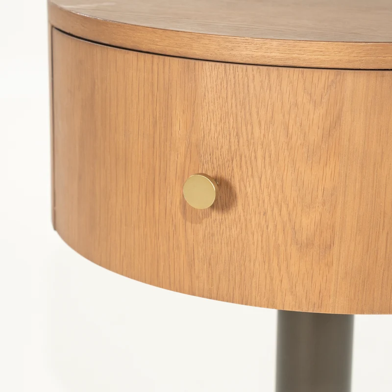 Nachttisch rund braun-grau, runder Beistelltisch Eiche furniert, Durchmesser 50 cm