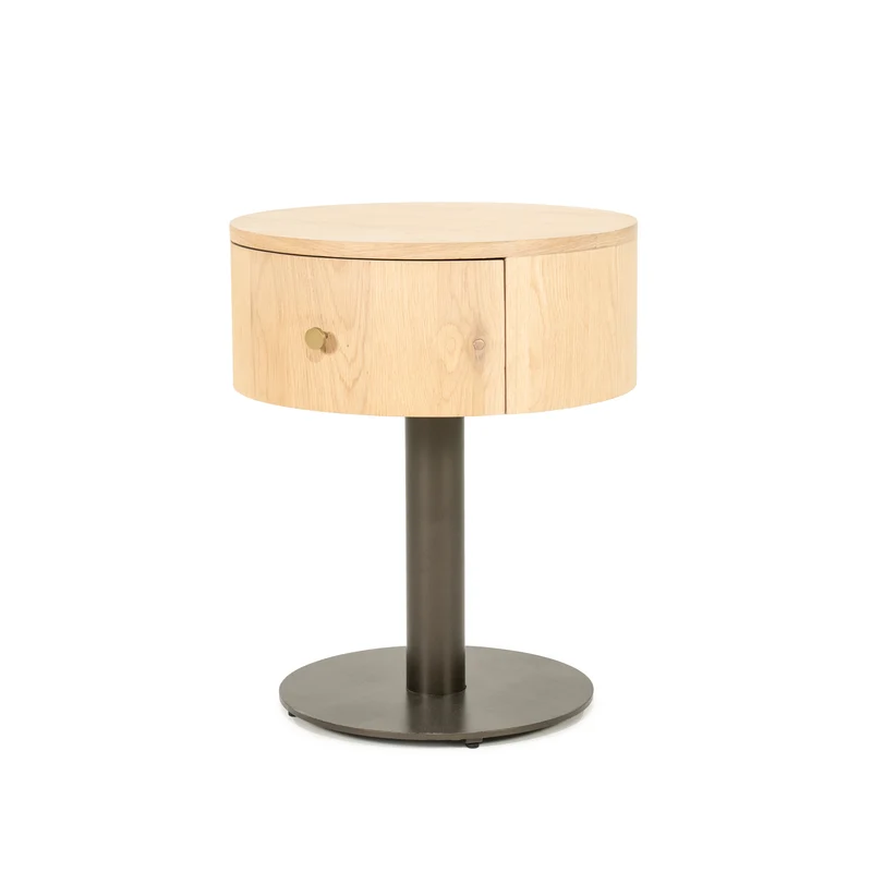Nachttisch rund Natureiche-grau, runder Beistelltisch Naturholz, Durchmesser 50 cm