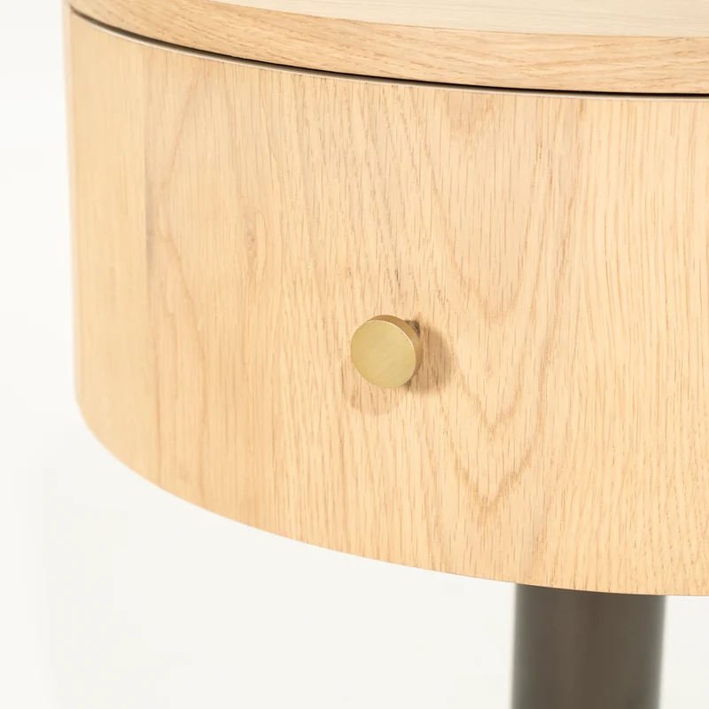 Nachttisch rund Natureiche-grau, runder Beistelltisch Naturholz, Durchmesser 50 cm