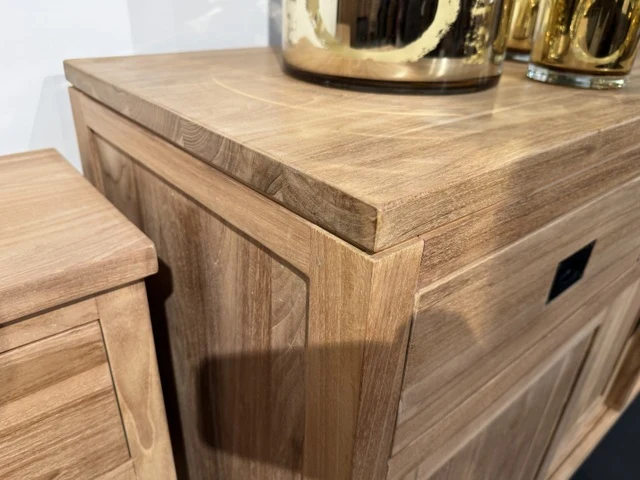Sideboard Holz Teak mit Schiebetüren, Anrichte mit Schubladen Massivholz Teak, Breite 200 cm