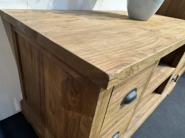 TV Schrank Holz Teak, Fernsehschrank mit Schubladen Massivholz Teak, Breite 175 cm