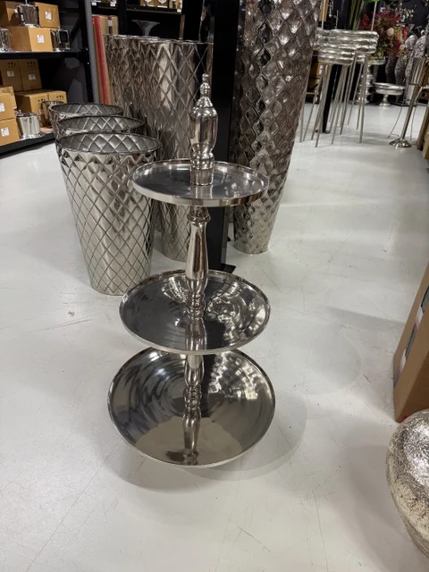 Etagere Silber, Etagere rund, Höhe 100 cm