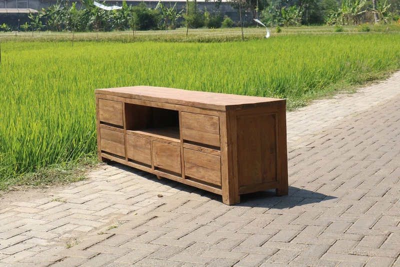 TV Schrank Teakholz, Lowboard Teakholz Landhaus, Breite 240 cm