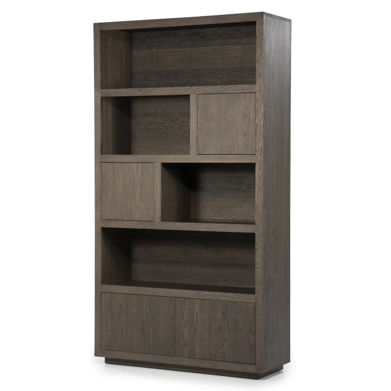 Wohnzimmerschrank braun Eiche furniert, Bücherregal braun Eiche furniert, Schrank braun Holz, Breite 120 cm