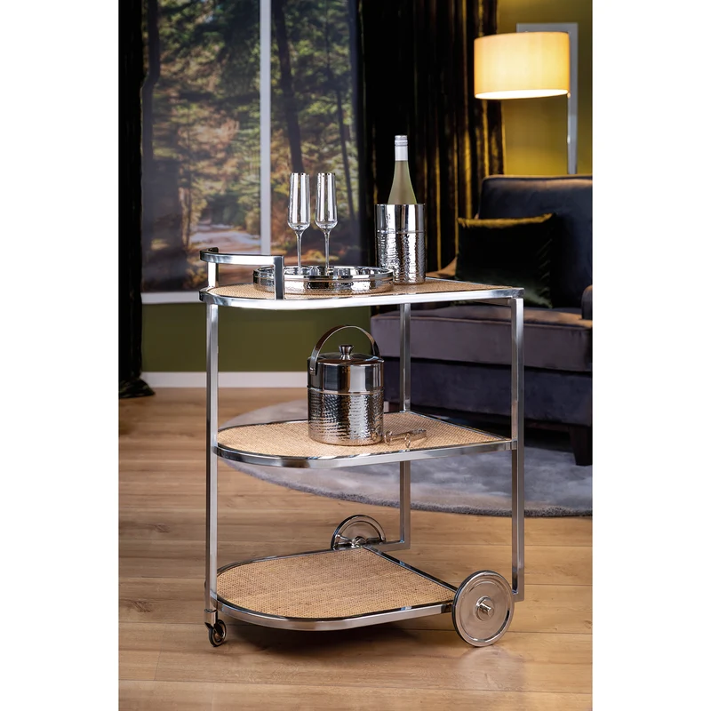 Servierwagen Glas Metall, Barwagen Silber, Trolley Silber