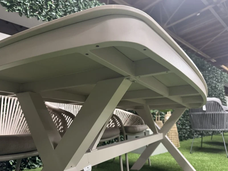 Gartentisch creme-weiß Keramik-Tischplatte, Gartentisch Aluminium-Tischgestell, Länge 200 cm