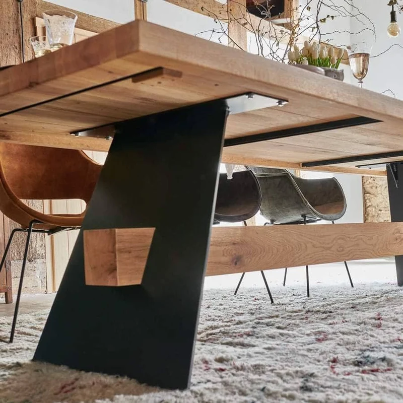 Tischgestell Eiche-Metall schwarz, Industriedesign Tischbeine schwarz, Holz-Metallgestell für Esstisch, Länge 220 cm