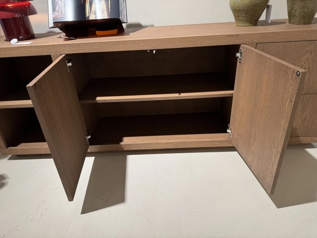 Sideboard Hellbraun, Schrank Naturholz mit zwei Türen und zwei Schubladen, Anrichte braun, Breite 200 cm