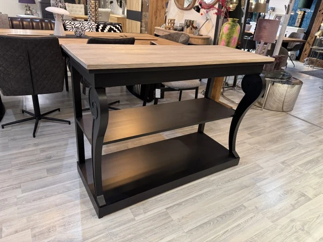 Konsole schwarz-Naturholz, klassischer Wandtisch schwarz , Konsole Landhaus schwarz, Breite 124 cm