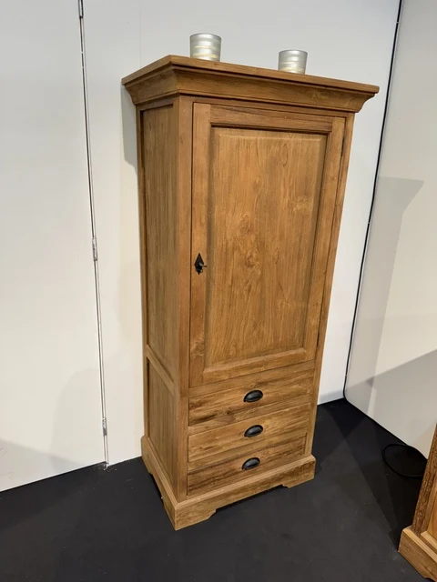 Schrank Holz Teak, Kleiderschrank mit Schubladen Massivholz Teak, Breite 68 cm