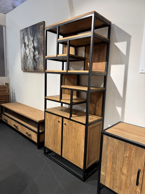 Regal Schrank Teak, Bücherregal Massivholz Teak, Breite 80 cm