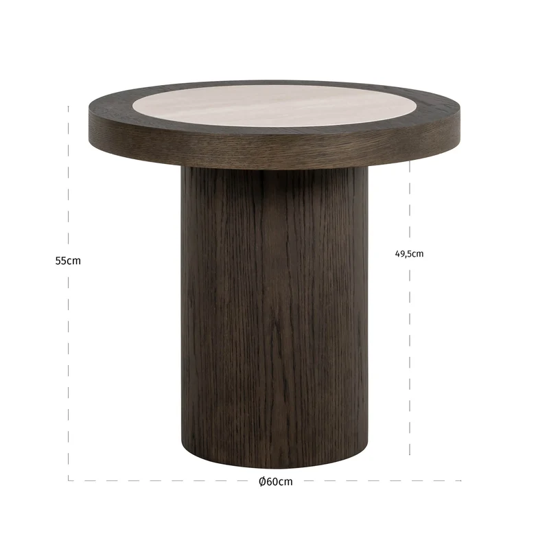 Beistelltisch rund Keramik-Tischplatte, runder Beistelltisch braun, Durchmesser 60 cm