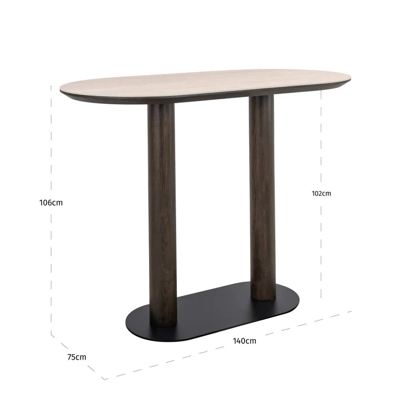 Bartisch Keramik beige-braun, Bartisch braun, Bartisch Metall Gestell, Breite 140 cm