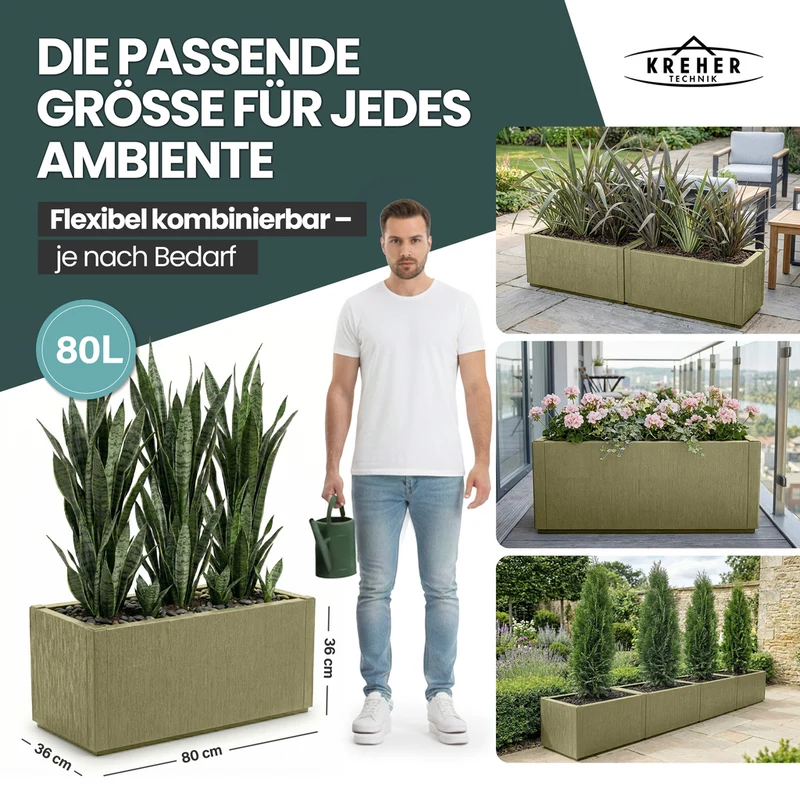 XL Pflanzkasten "Ethica" in Struktur Optik breite Version (Olivgrün)