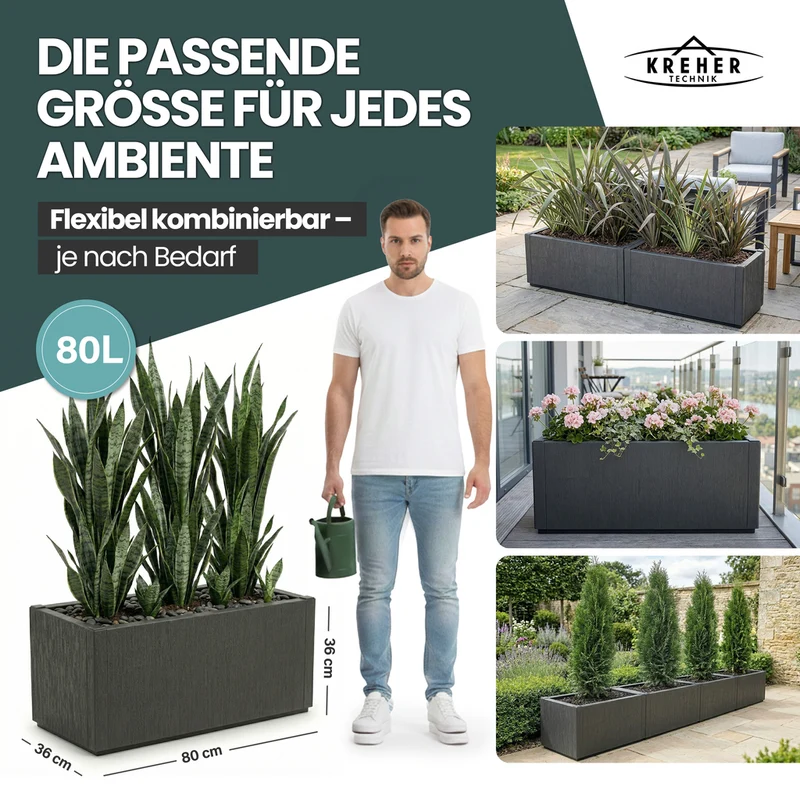XL Pflanzkasten "Ethica" in Struktur Optik breite Version (Anthrazit)