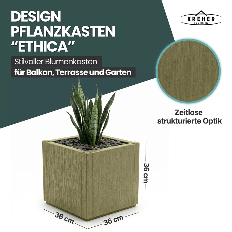 3 x Pflanzkasten "Ethica" in Struktur Optik schmale Version (Olivgrün)