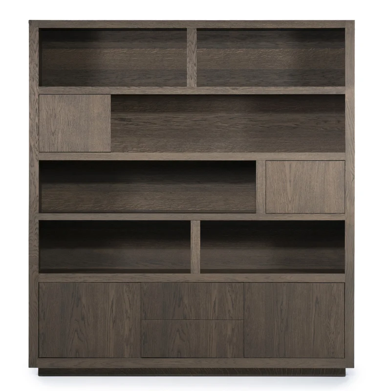 Wohnzimmerschrank braun Eiche furniert, Bücherregal braun Eiche furniert, Schrank braun Holz, Breite 200 cm