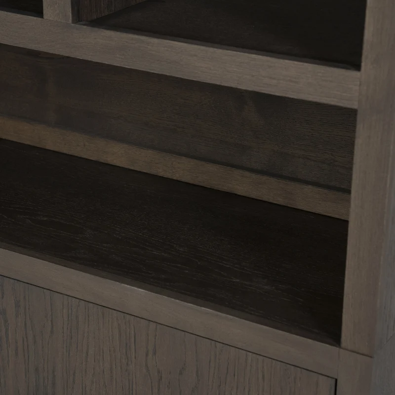 Wohnzimmerschrank braun Eiche furniert, Bücherregal braun Eiche furniert, Schrank braun Holz, Breite 200 cm