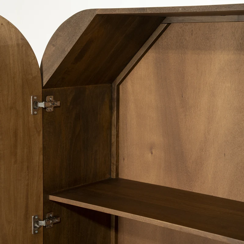 Highboard oval Holz furniert, Schrank mit 2 Schubladen Naturholz-braun, Wohnzimmerschrank oval Holz, Höhe 180 cm
