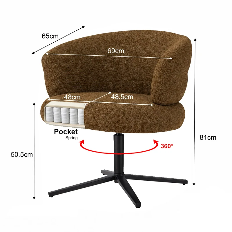 Stuhl drehbar Farbe braun, Esszimmerstuhl braun drehbar, Stuhl Federkern, Breite 69 cm