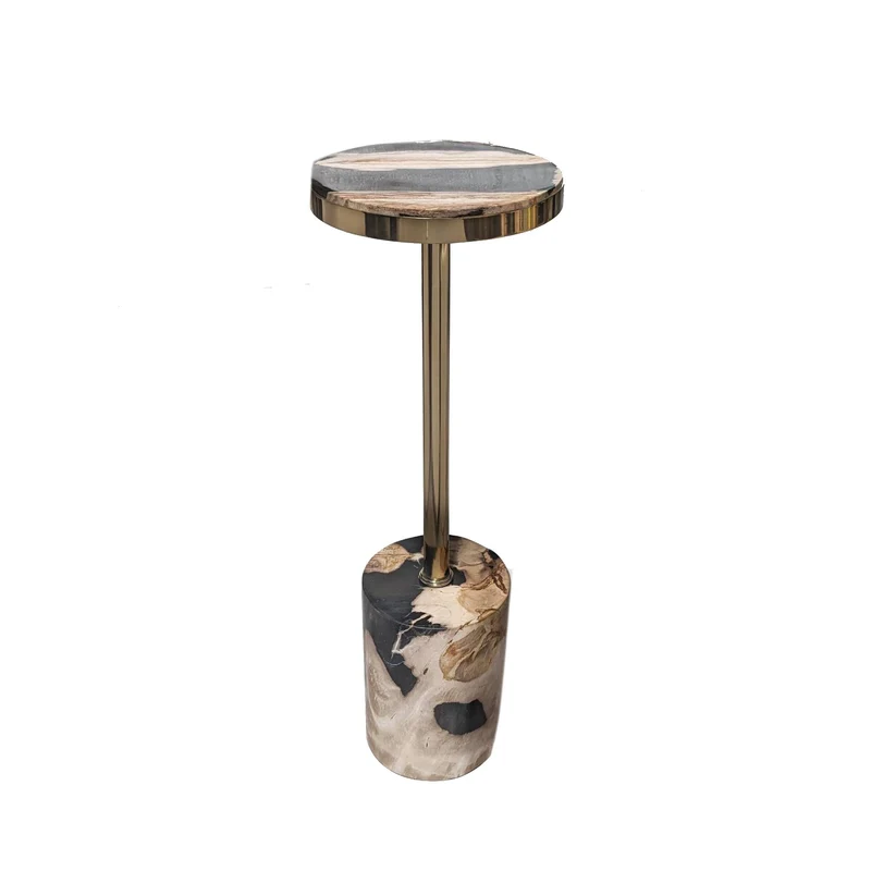 Beistelltisch rund Marmor, runder Beistelltisch schwarz-beige, Durchmesser 21 cm