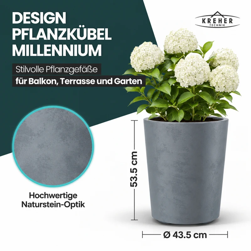 Runder XL Pflanzkübel "Millennium" 48 Liter in Grau
