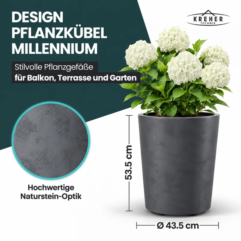 Runder XL Pflanzkübel "Millennium" 48 Liter in Anthrazit