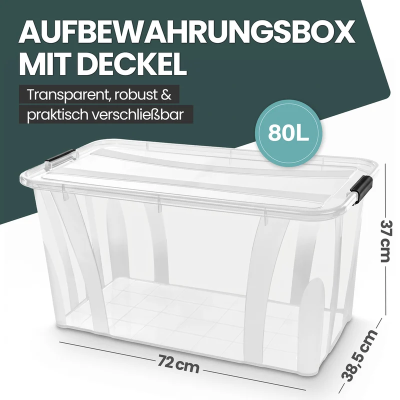 Aufbewahrungsbox 'Master' Box mit Deckel - 80 Liter Volumen, in Transparent
