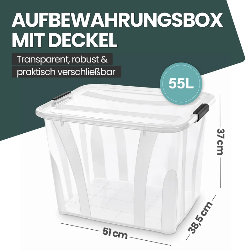 2 x Aufbewahrungsbox 'Master' Box mit Deckel - 55 Liter Volumen, in Transparent
