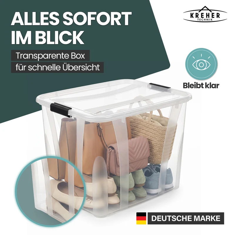 2 x Aufbewahrungsbox 'Master' Box mit Deckel - 55 Liter Volumen, in Transparent