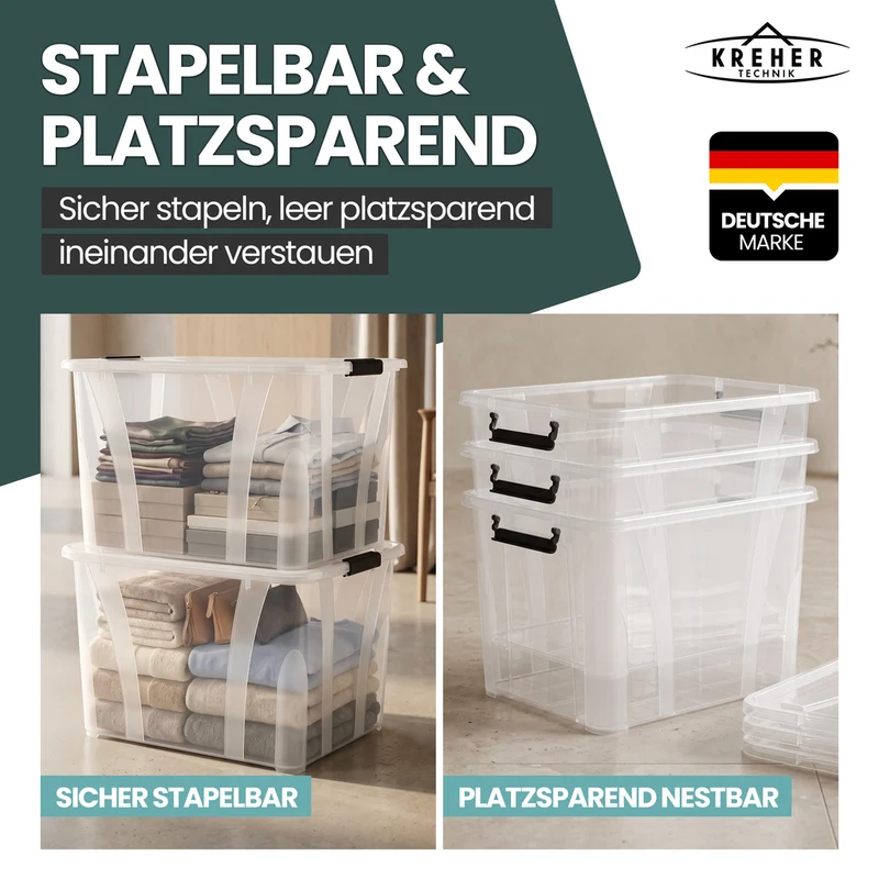2 x Aufbewahrungsbox 'Master' Box mit Deckel - 55 Liter Volumen, in Transparent