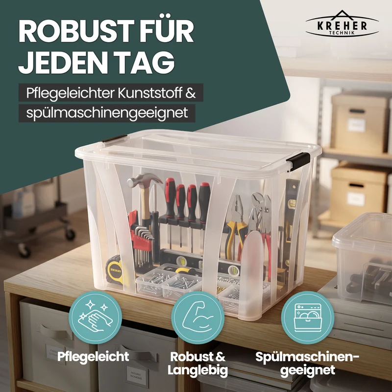 2 x Aufbewahrungsbox 'Master' Box mit Deckel - 55 Liter Volumen, in Transparent