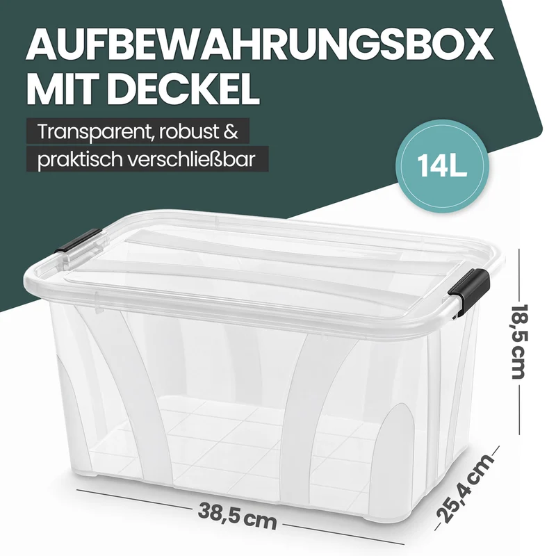 2 x Aufbewahrungsbox 'Master' Box mit Deckel - 14 Liter Volumen, in Transparent