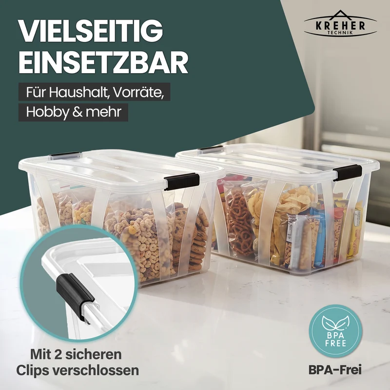 2 x Aufbewahrungsbox 'Master' Box mit Deckel - 14 Liter Volumen, in Transparent