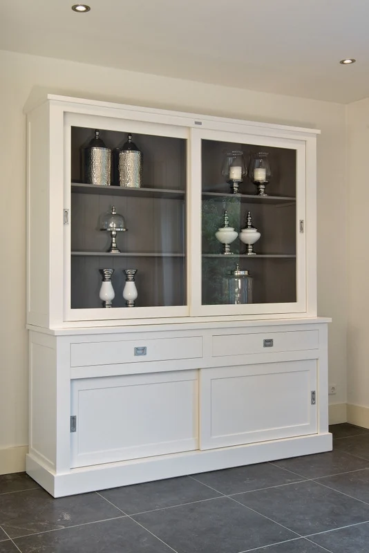 Vitrine weiß-anthrazit, Geschirrschrank weiß Landhausstil, Breite 160 cm