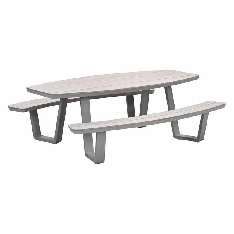 Picknicktisch mit Picknickbank braun, Sitzgruppe oval anthrazit, Picknick Gartentisch mit Bank braun-anthrazit, Länge 220 cm
