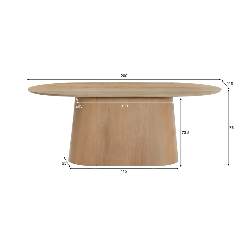 Esstisch oval Eiche furniert , ovaler Tisch Eiche-Natur Farbe, Länge 200 cm