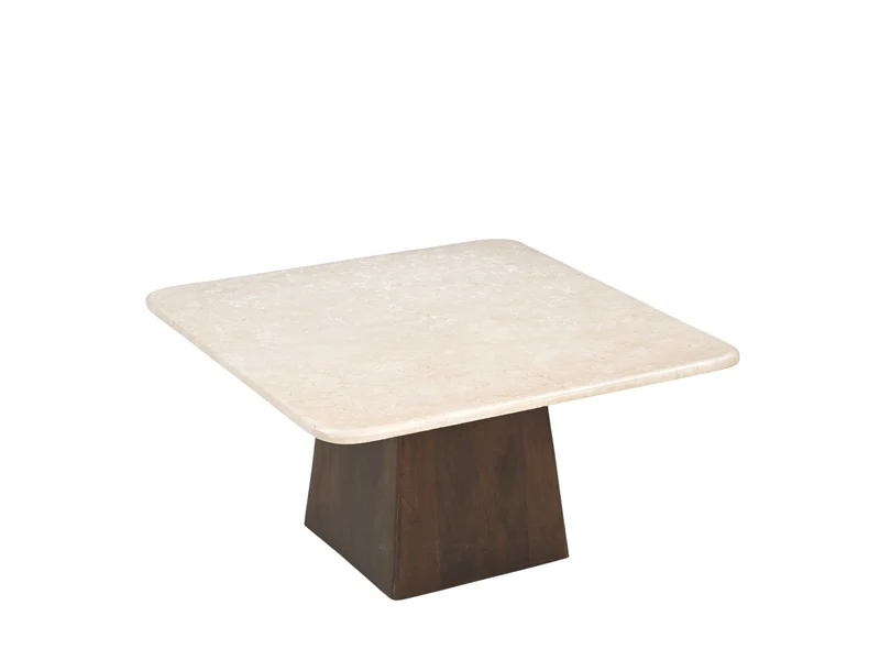 Couchtisch Marmor-Tischplatte beige-weiß , Couchtisch beige-braun, Maße 75x75 cm