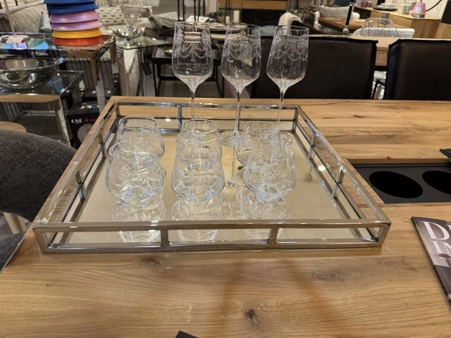 Tablett Silber quadratisch, Tablett Spiegel, Breite 50 cm