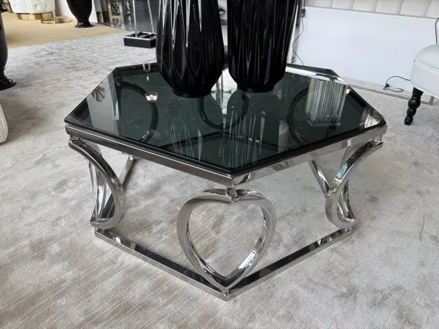 Couchtisch Silber, Couchtisch Glas-Metall, Durchmesser 100 cm