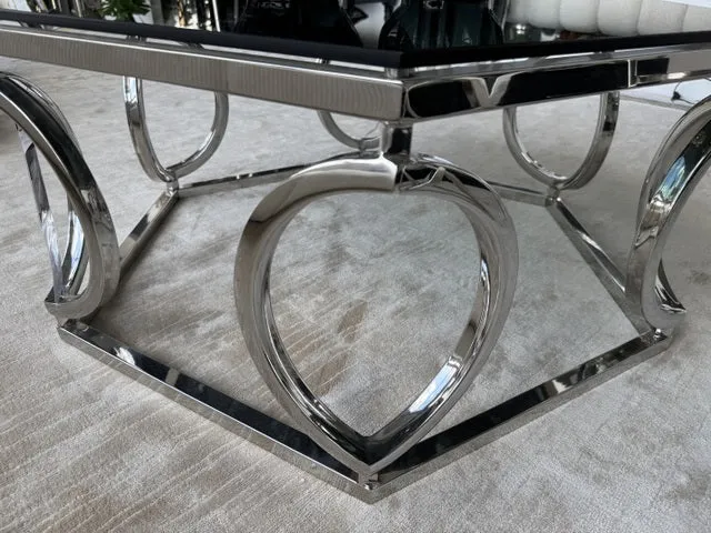 Couchtisch Silber, Couchtisch Glas-Metall, Durchmesser 100 cm