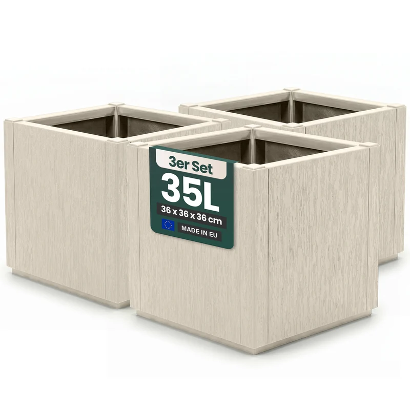 3 x Pflanzkasten "Ethica" in Struktur Optik schmale Version (Beige)