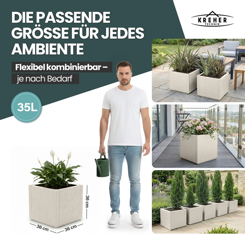 3 x Pflanzkasten "Ethica" in Struktur Optik schmale Version (Beige)