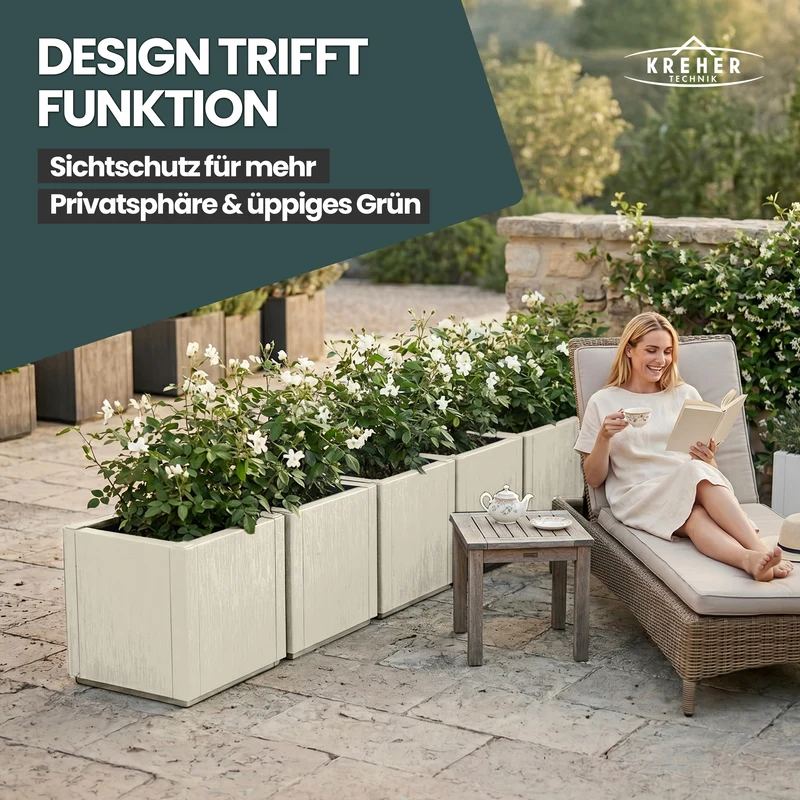 3 x Pflanzkasten "Ethica" in Struktur Optik schmale Version (Beige)