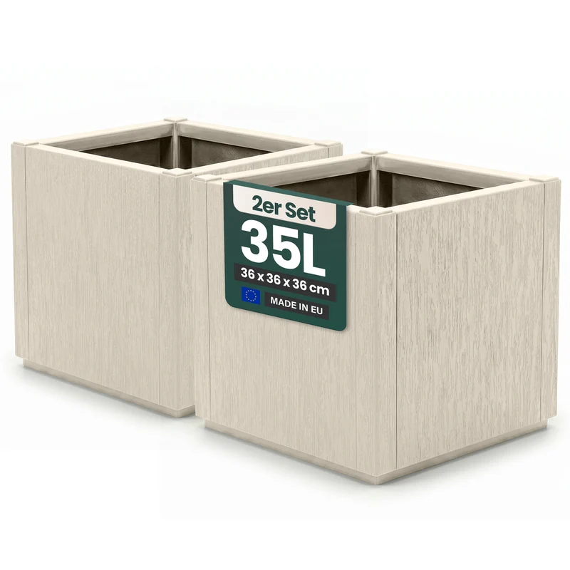 2 x Pflanzkasten "Ethica" in Struktur Optik schmale Version (Beige)
