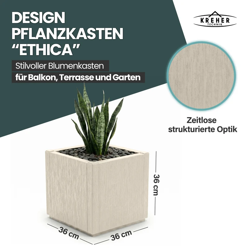 Pflanzkasten "Ethica" in Struktur Optik schmale Version (Beige)