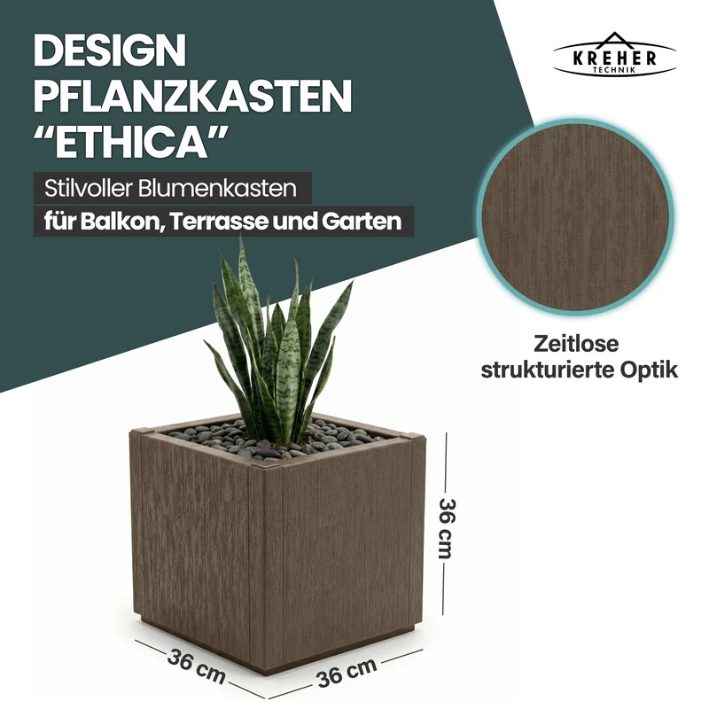 Pflanzkasten "Ethica" in Struktur Optik schmale Version (Taupé)